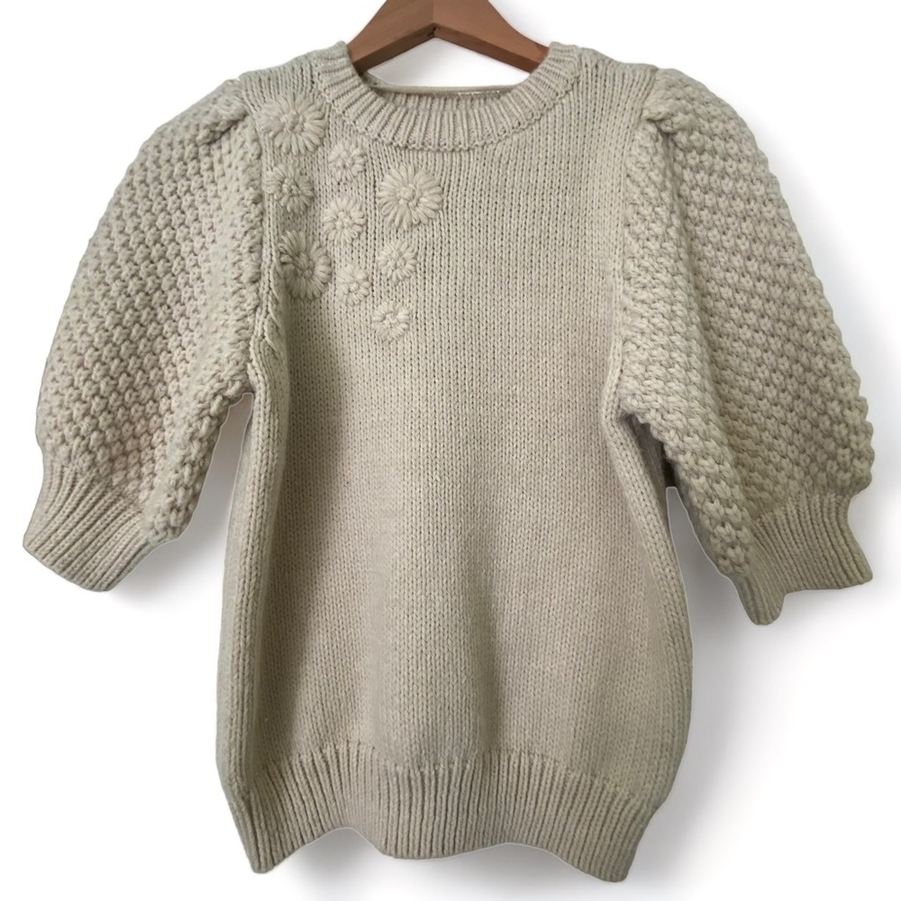 Knitted Bouquet Sweater - Oatmeal